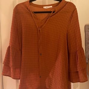 Molly Green Orange Long Sleeve Blouse. Size Medium